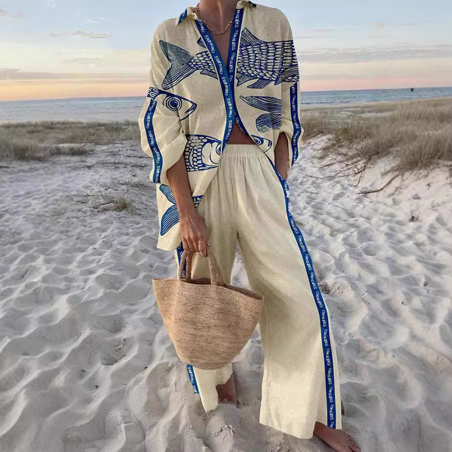 Yazette™ | Fish Print Linen Set