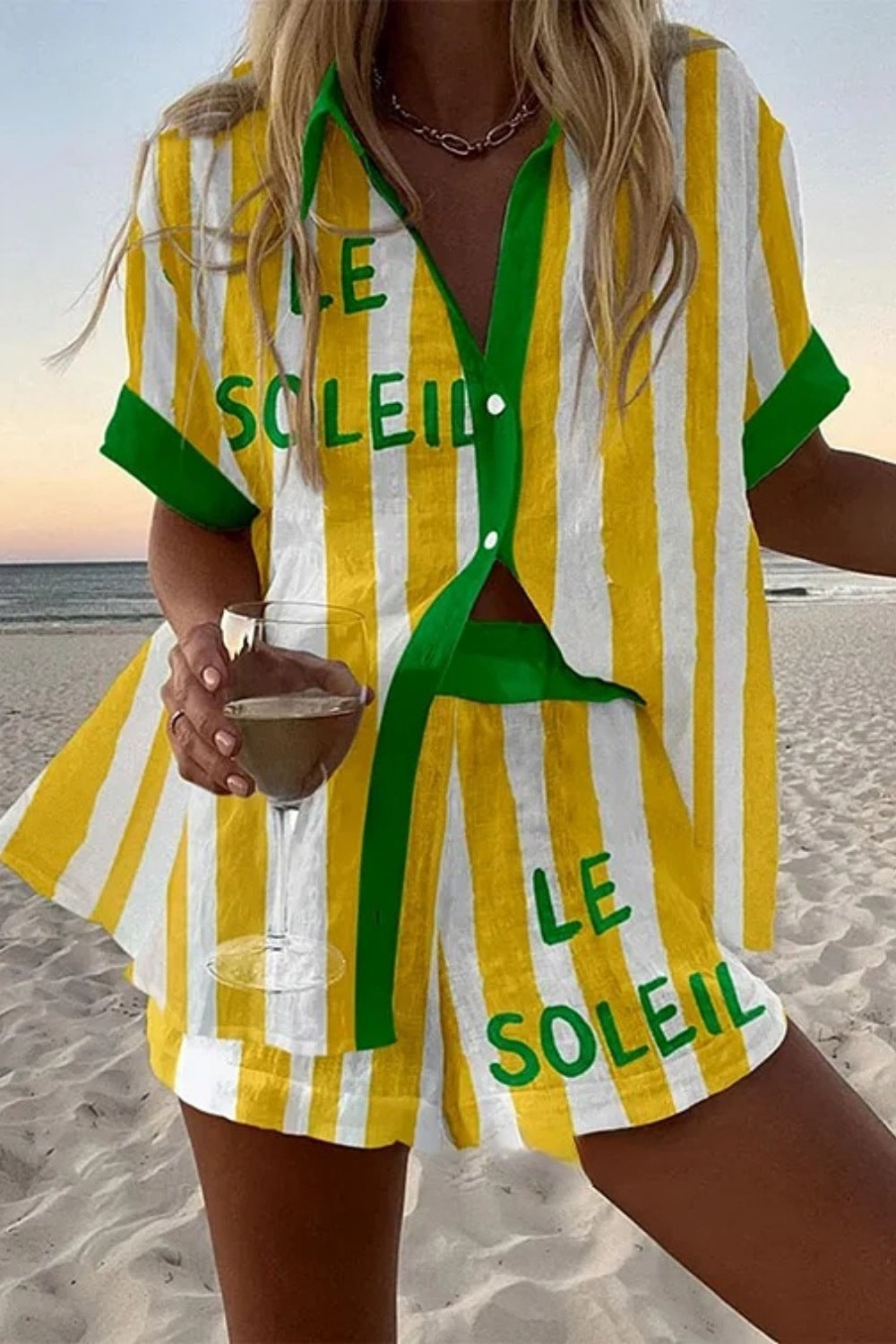 Halora™ | Yellow Striped Linen Short Set