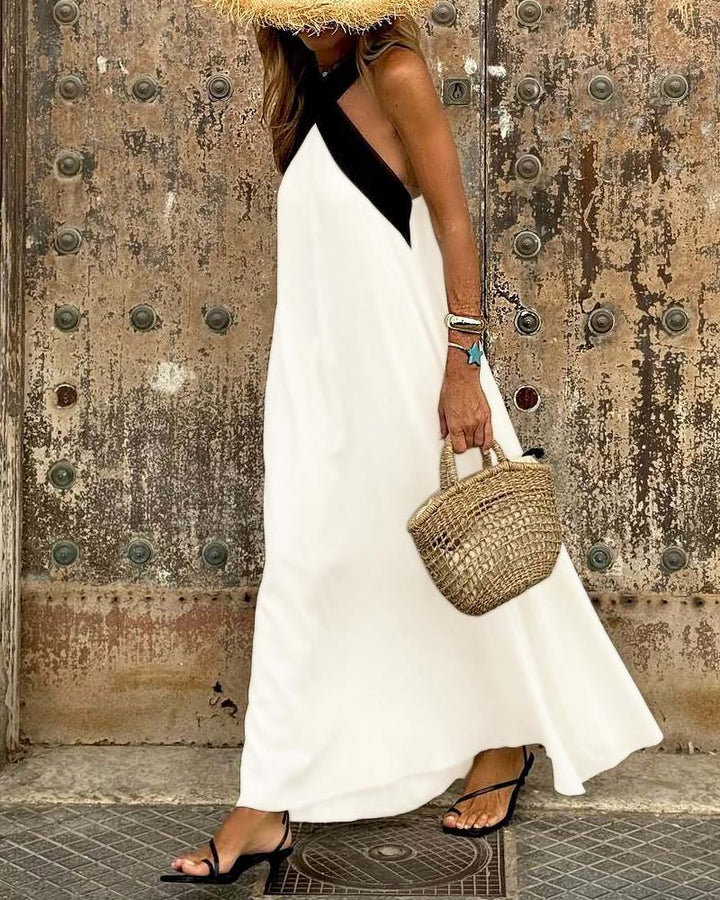 SIENNA™ | Elegant Dress with Deep Back Neckline and Wrap Collar