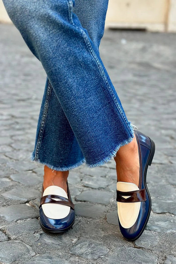 Marleen | Navy Blue Loafers with Low Heel