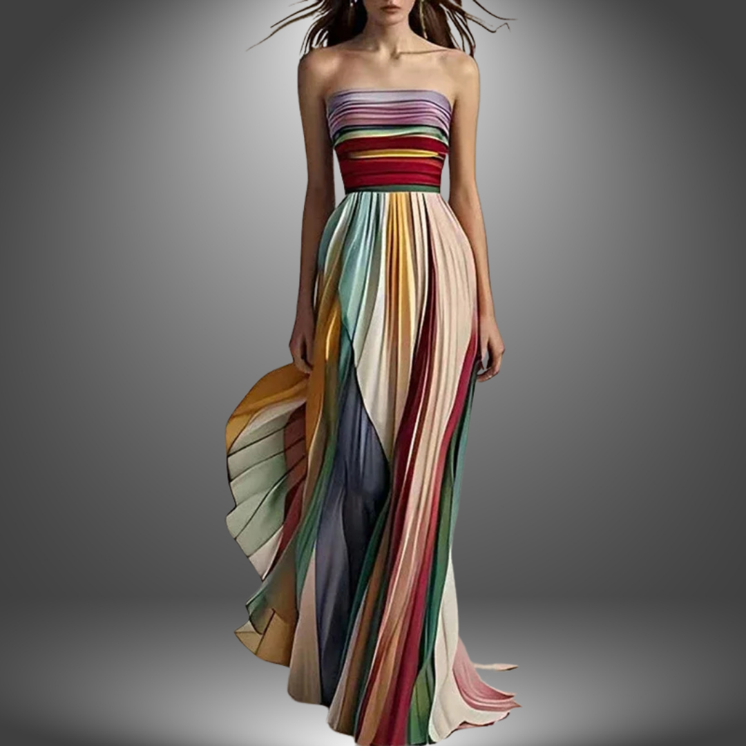 Dylan - Colourful Stripes Tube Top Maxi Dress