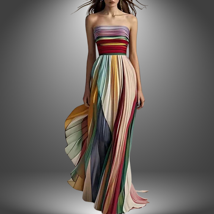 Dylan - Colourful Stripes Tube Top Maxi Dress