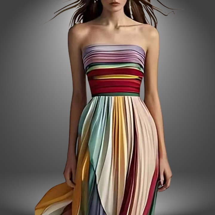 Dylan - Colourful Stripes Tube Top Maxi Dress