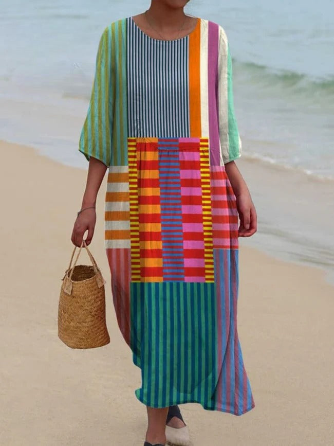 Danika - Vintage Style Geometric Print Cotton Dress