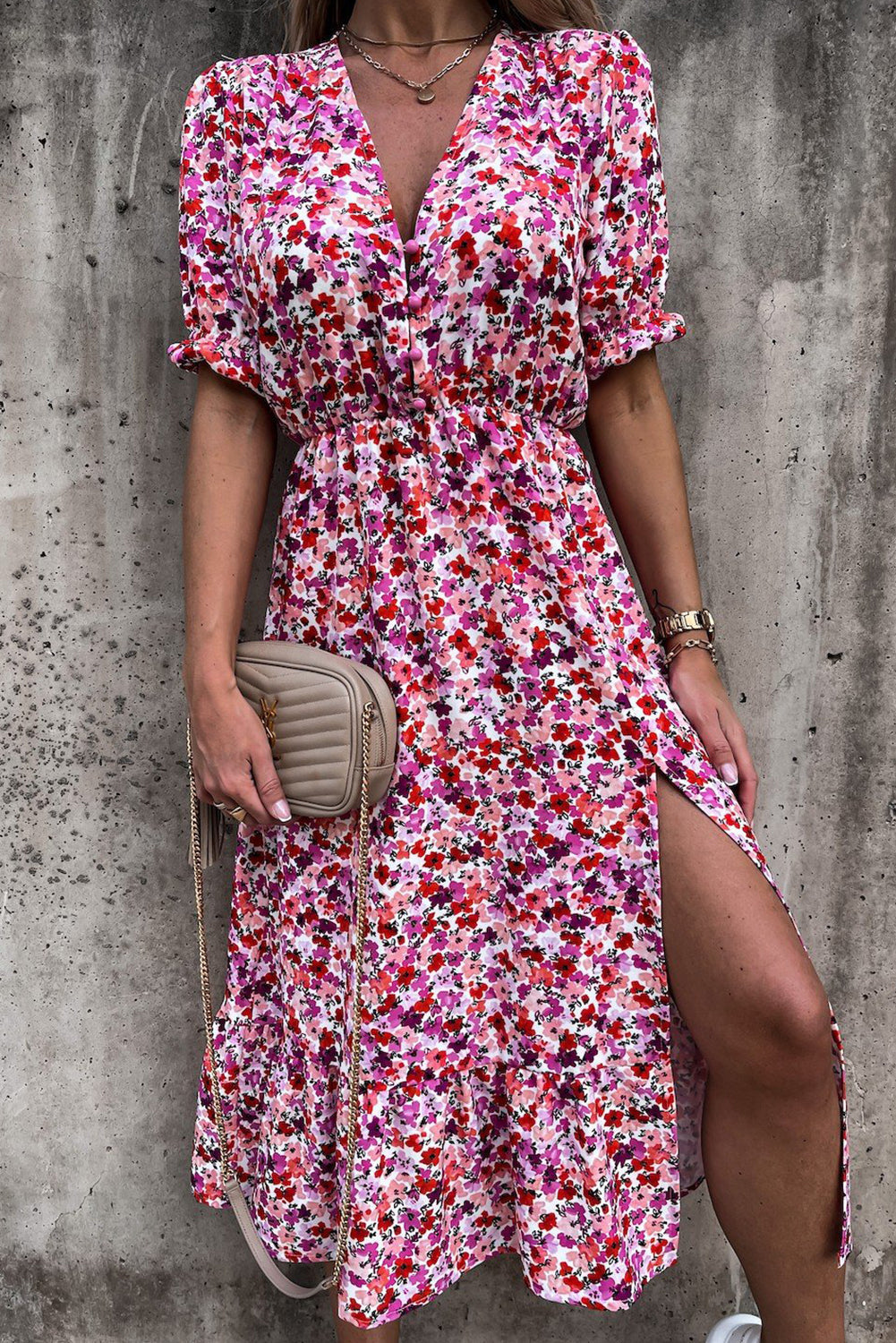 Georgia™ | Maxi Elegant Dress with Flowers and V-Neck