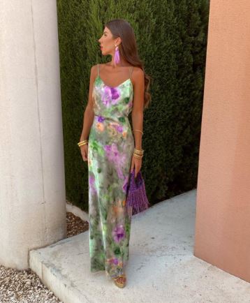 Anisten - Stylish maxi dress with Halo-Dye print and detachable shawl