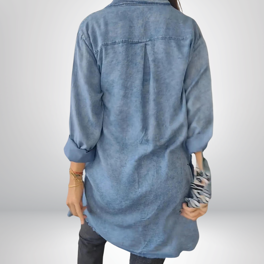 Sofia® | Elegant and Versatile Long Sleeve Denim Jacket with Collar