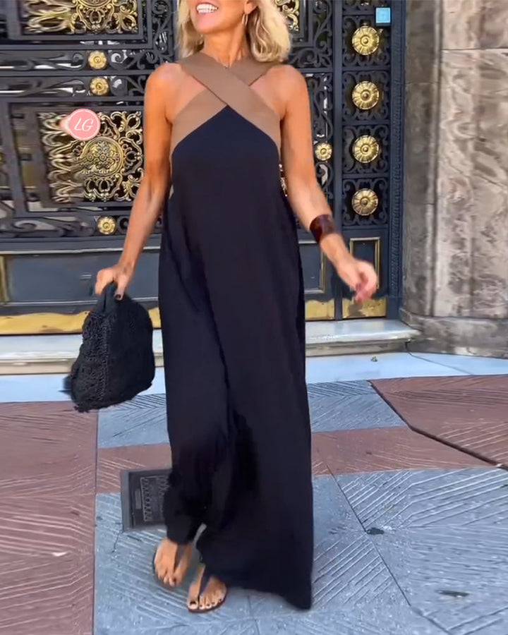 SIENNA™ | Elegant Dress with Deep Back Neckline and Wrap Collar