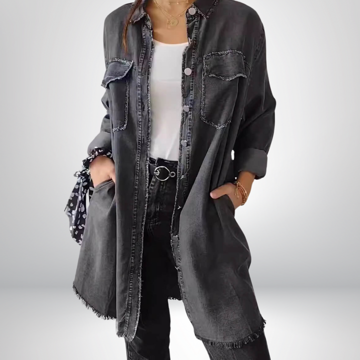 Sofia® | Elegant and Versatile Long Sleeve Denim Jacket with Collar