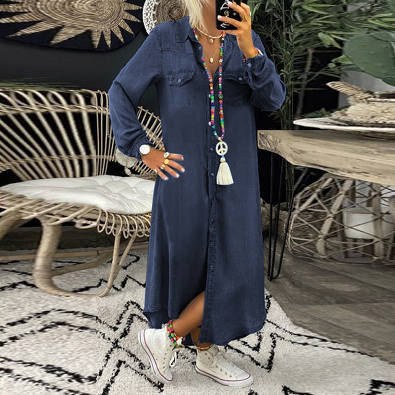 Sofia™ | Long Sleeve Denim Maxi Dress
