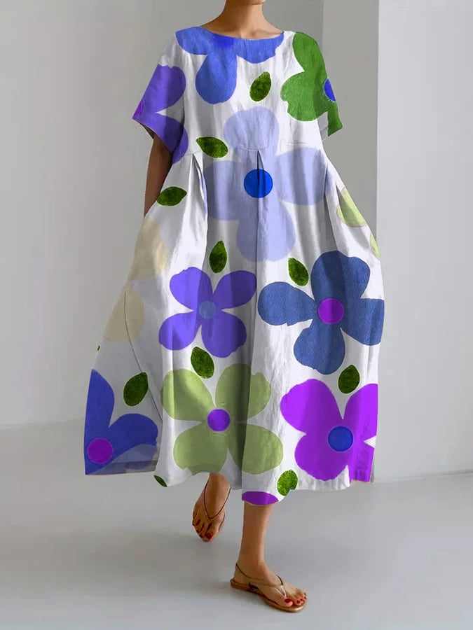 ELIANA | Midi Floral Dress with Carefree Style and Summer Comfort for Colourful Days