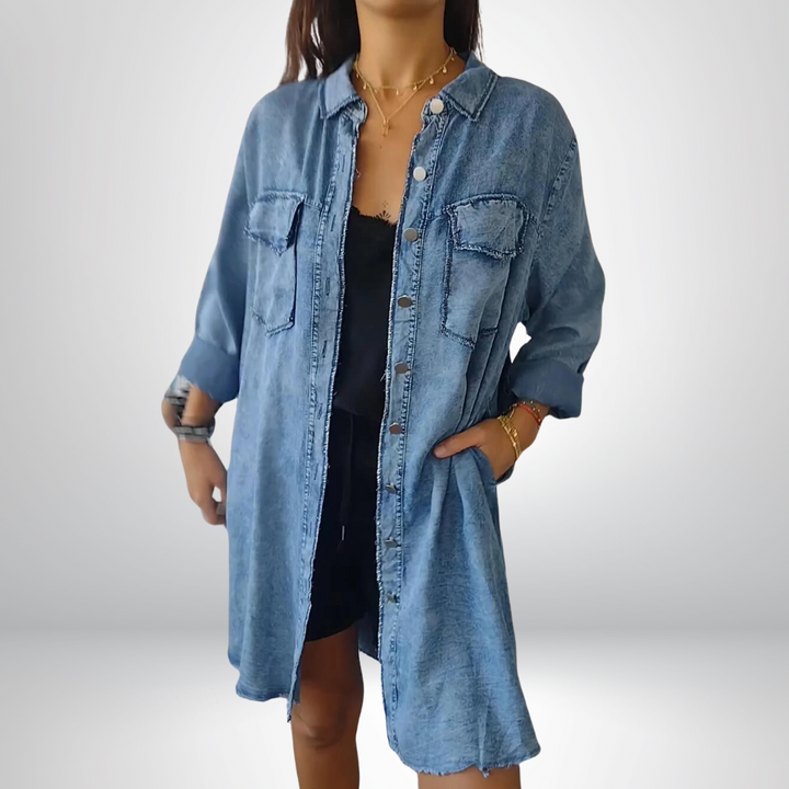 Sofia® | Elegant and Versatile Long Sleeve Denim Jacket with Collar