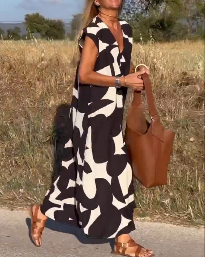SITA™ | Elegant Dress with Print and V-Neck