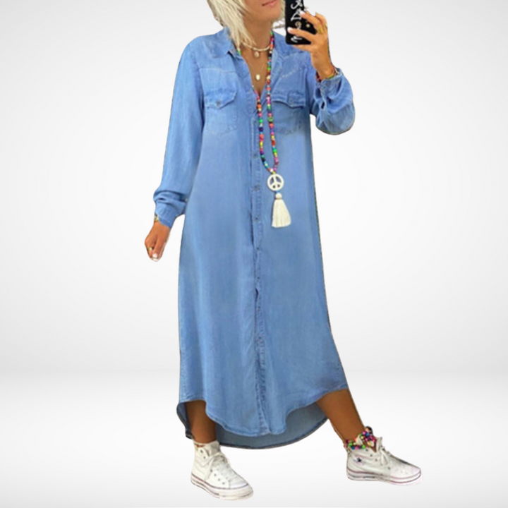 Sofia™ | Long Sleeve Denim Maxi Dress