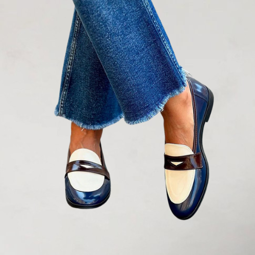 Marleen | Navy Blue Loafers with Low Heel