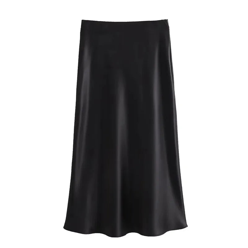 Drew | Timeless satin midi skirt with a luxurious look