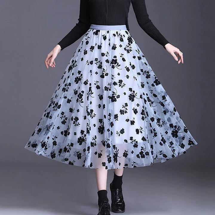 Odette | Elegant tulle midi skirt with refined flowers