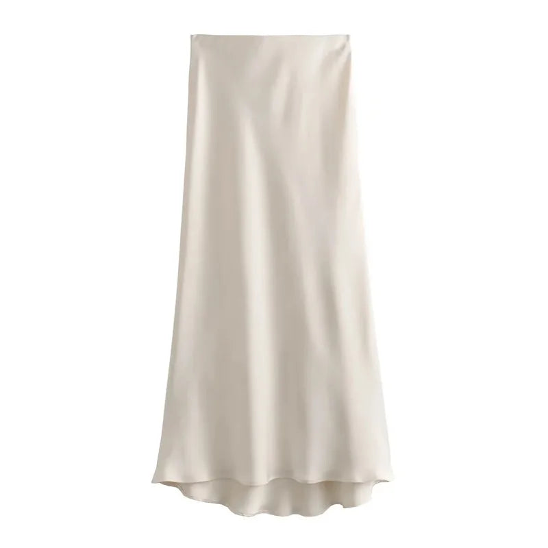 Drew | Timeless satin midi skirt with a luxurious look