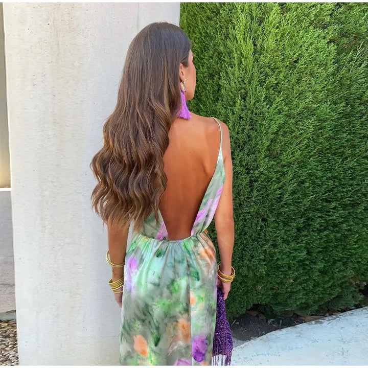 Anisten - Stylish maxi dress with Halo-Dye print and detachable shawl