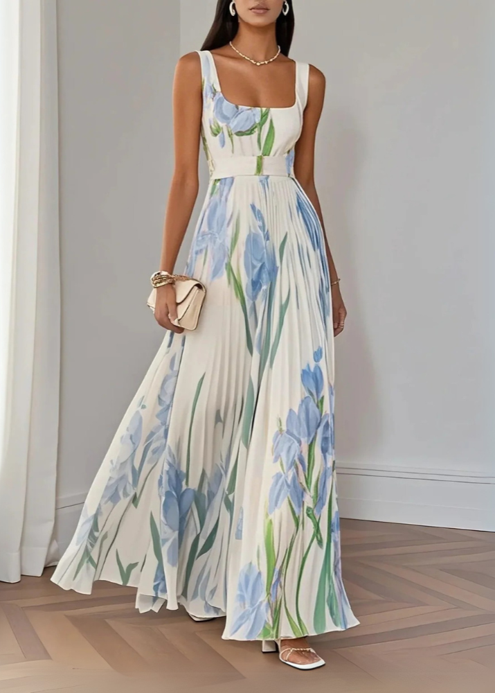 Revina | Elegant Floral Maxi Dress with Pleats