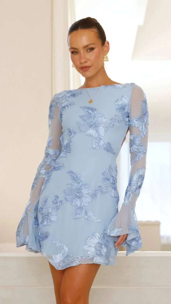 Cléa™ | Elegant Mini Dress with Floral Embroidery