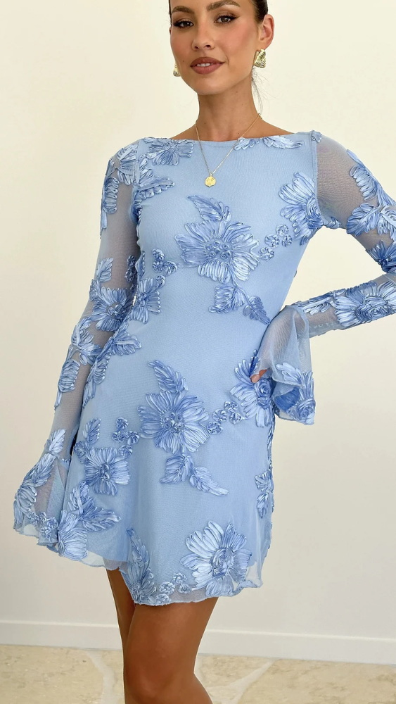 Cléa™ | Elegant Mini Dress with Floral Embroidery