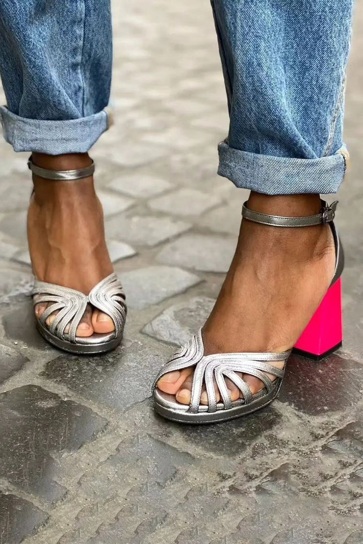 Seraphina™ | Shiny sandals with chunky heel