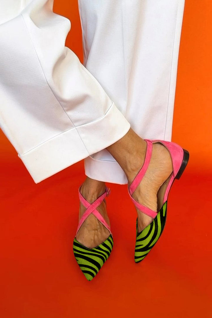 Zarella | Flat zebra sandals with crisscross ankle straps