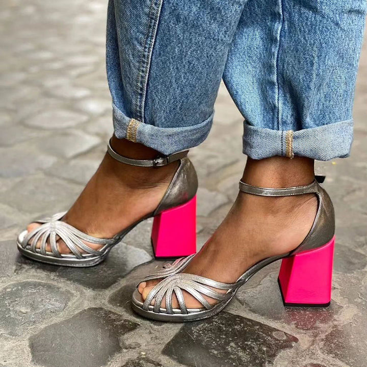 Seraphina™ | Shiny sandals with chunky heel