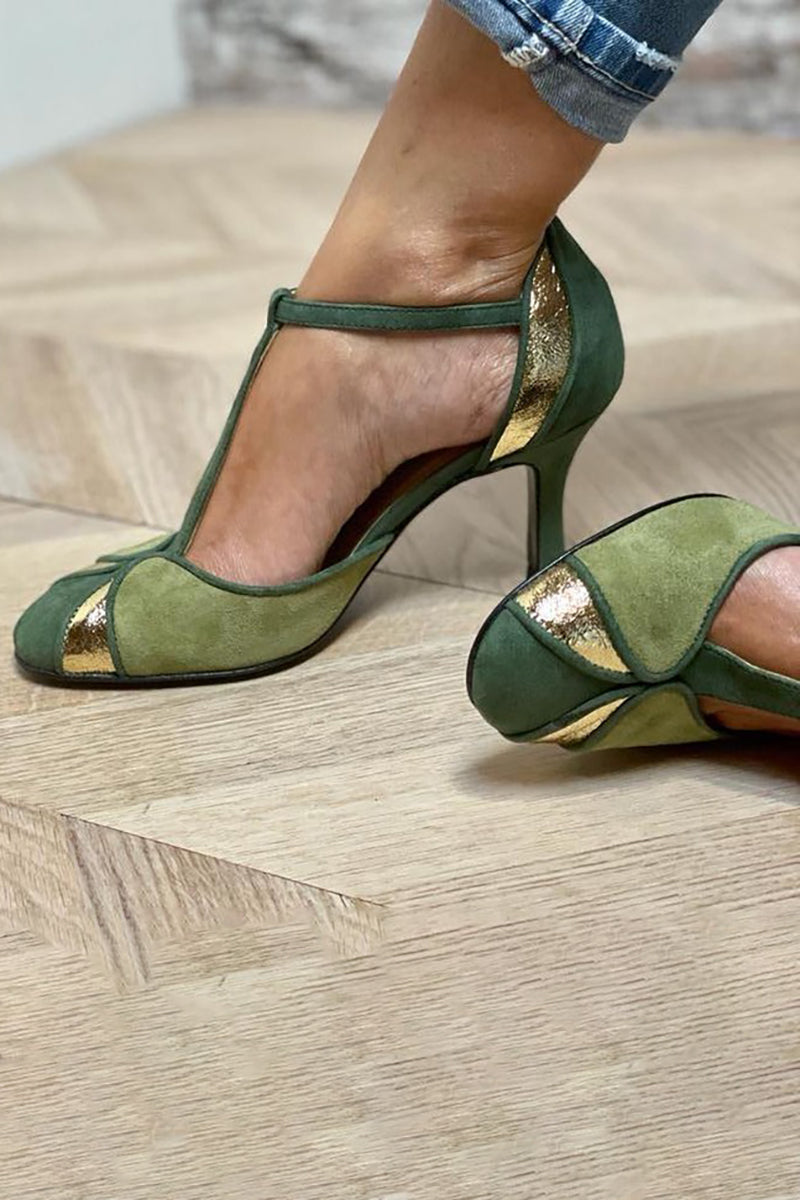 Taviana™ | Patchwork Heels with T-Strap