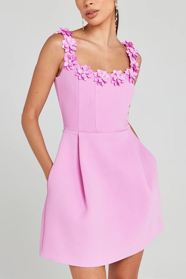 Cindy | Feminine Mini Dress with Floral Appliqués