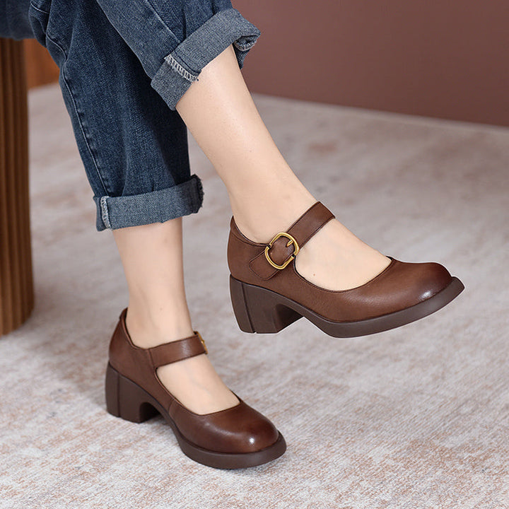 Verity - Classic Vintage Leather Round Toe Shoes