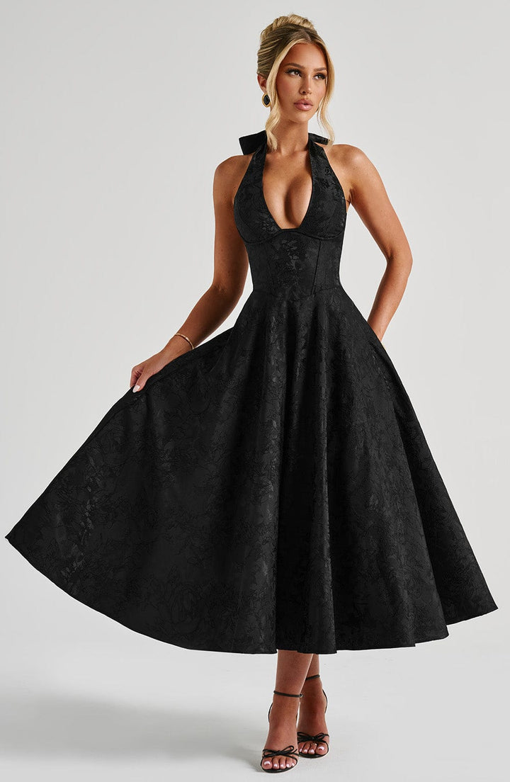Renata - Jacquard Lace-Up Waist Maxi