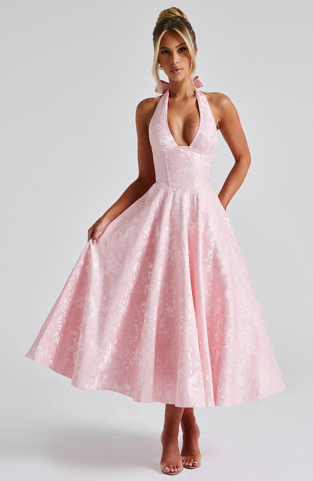 Renata - Jacquard Lace-Up Waist Maxi