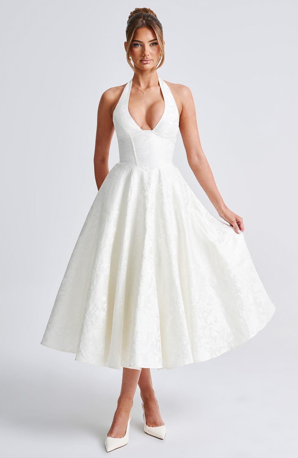 Renata - Jacquard Lace-Up Waist Maxi