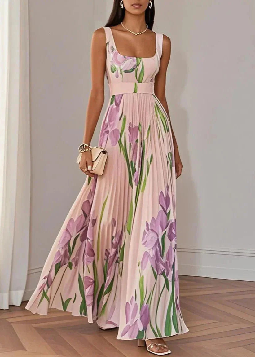 Revina | Elegant Floral Maxi Dress with Pleats