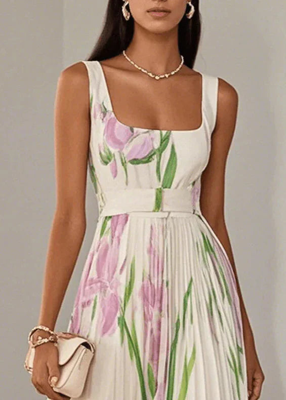 Revina | Elegant Floral Maxi Dress with Pleats