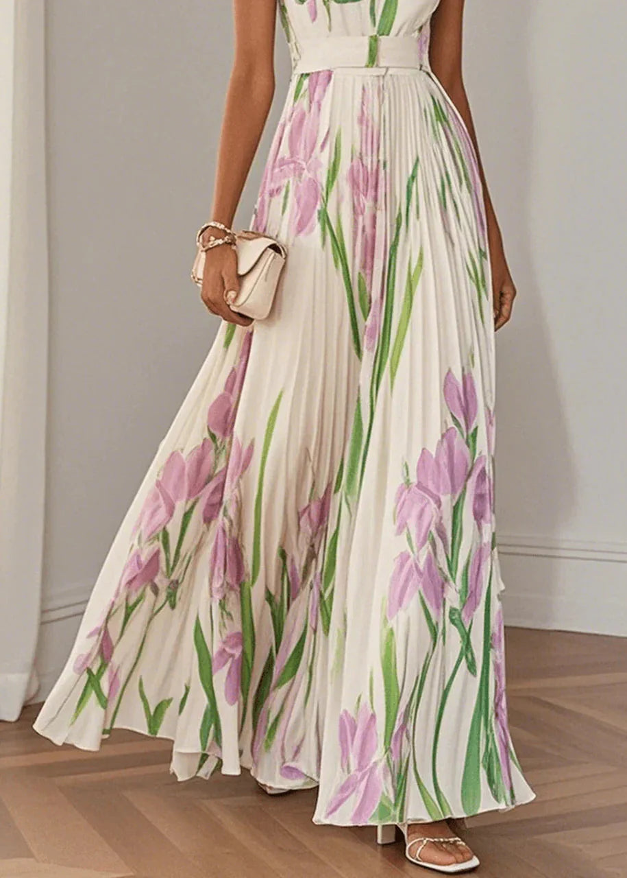 Revina | Elegant Floral Maxi Dress with Pleats