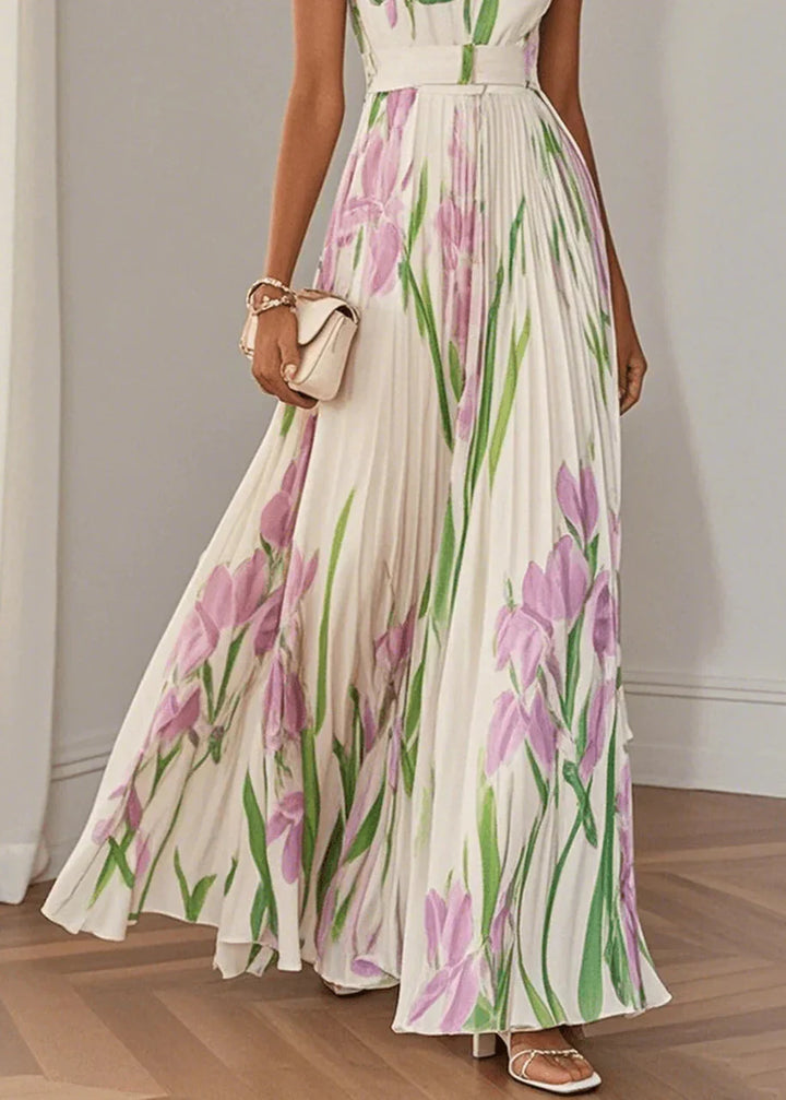 Revina | Elegant Floral Maxi Dress with Pleats