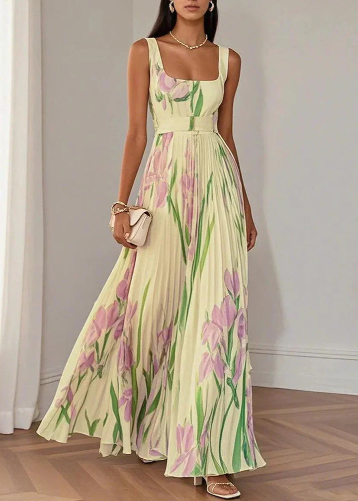 Revina | Elegant Floral Maxi Dress with Pleats