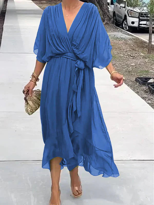 Monica™ | Elegant Silk Chiffon Dress with Charming V-Neck
