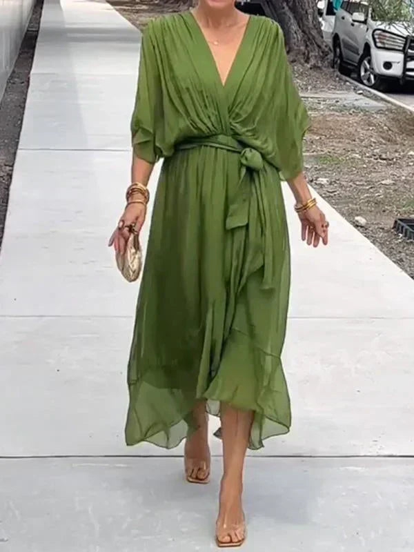 Monica™ | Elegant Silk Chiffon Dress with Charming V-Neck