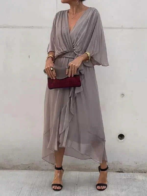 Monica™ | Elegant Silk Chiffon Dress with Charming V-Neck