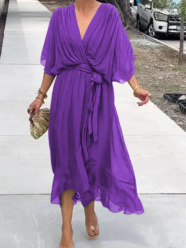 Monica™ | Elegant Silk Chiffon Dress with Charming V-Neck