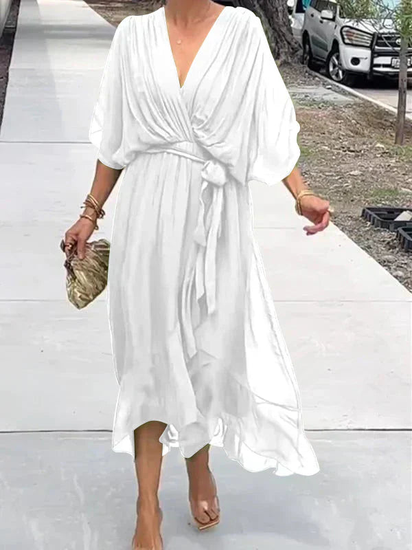 Monica™ | Elegant Silk Chiffon Dress with Charming V-Neck