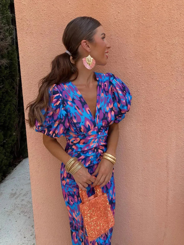 Livor | Colorful Dress with Pleated Sleeves