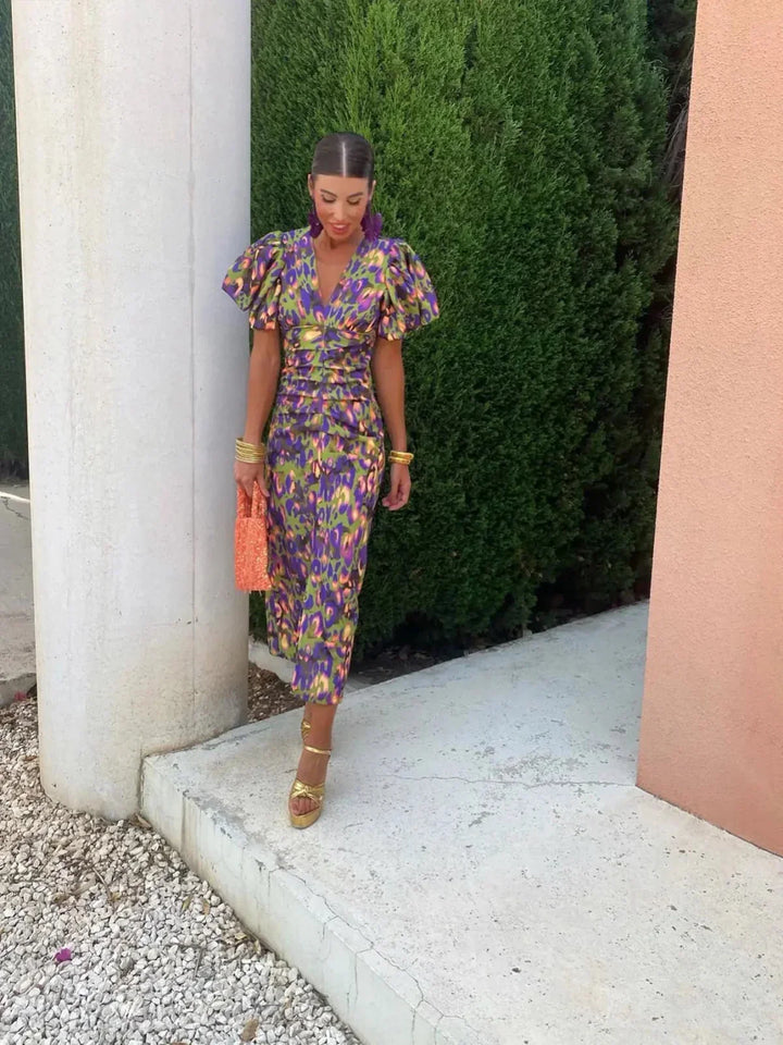 Livor | Colorful Dress with Pleated Sleeves