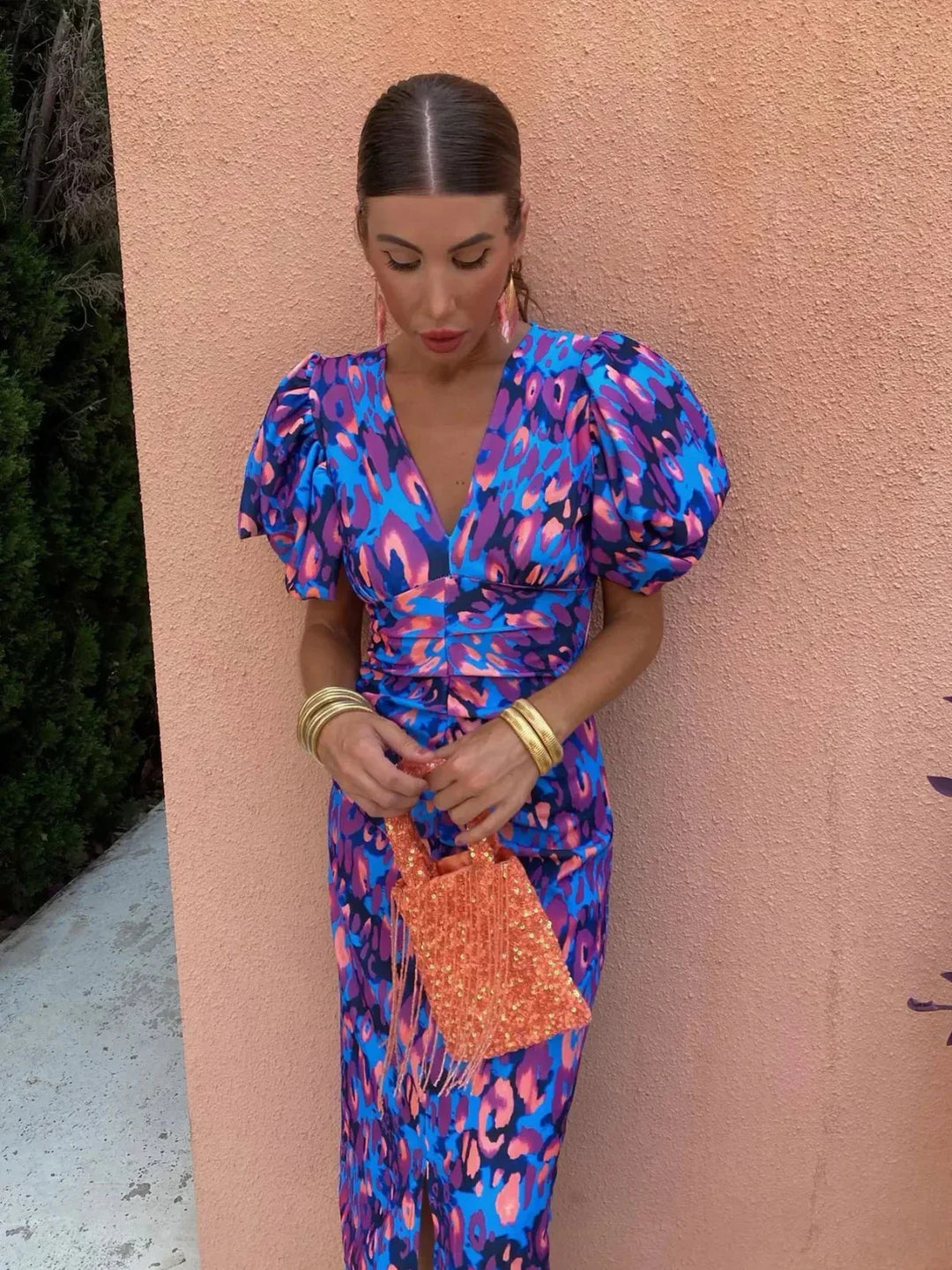 Livor | Colorful Dress with Pleated Sleeves