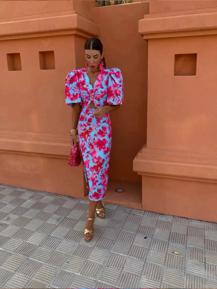 Livor | Colorful Dress with Pleated Sleeves