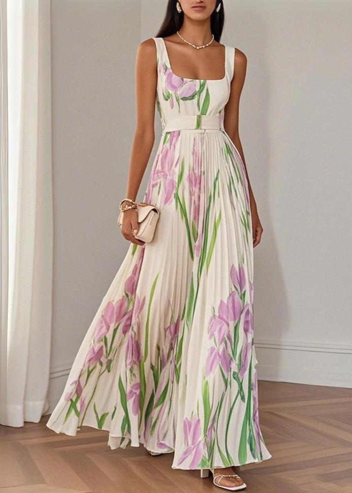 Revina | Elegant Floral Maxi Dress with Pleats